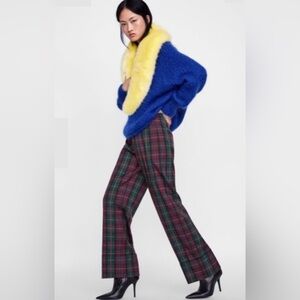 Zara Wide Leg Trousers Plaid w/ Bottom Cuff Size M Medium Cuffed Pants